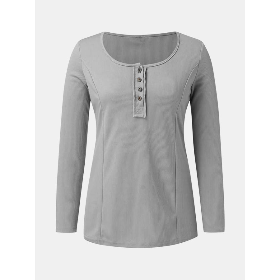Full Size Scoop Neck Long Sleeve T-Shirt Gray / S Apparel and Accessories