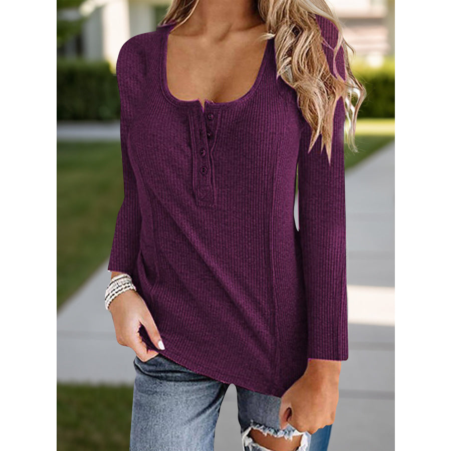 Full Size Scoop Neck Long Sleeve T-Shirt Plum / S Apparel and Accessories
