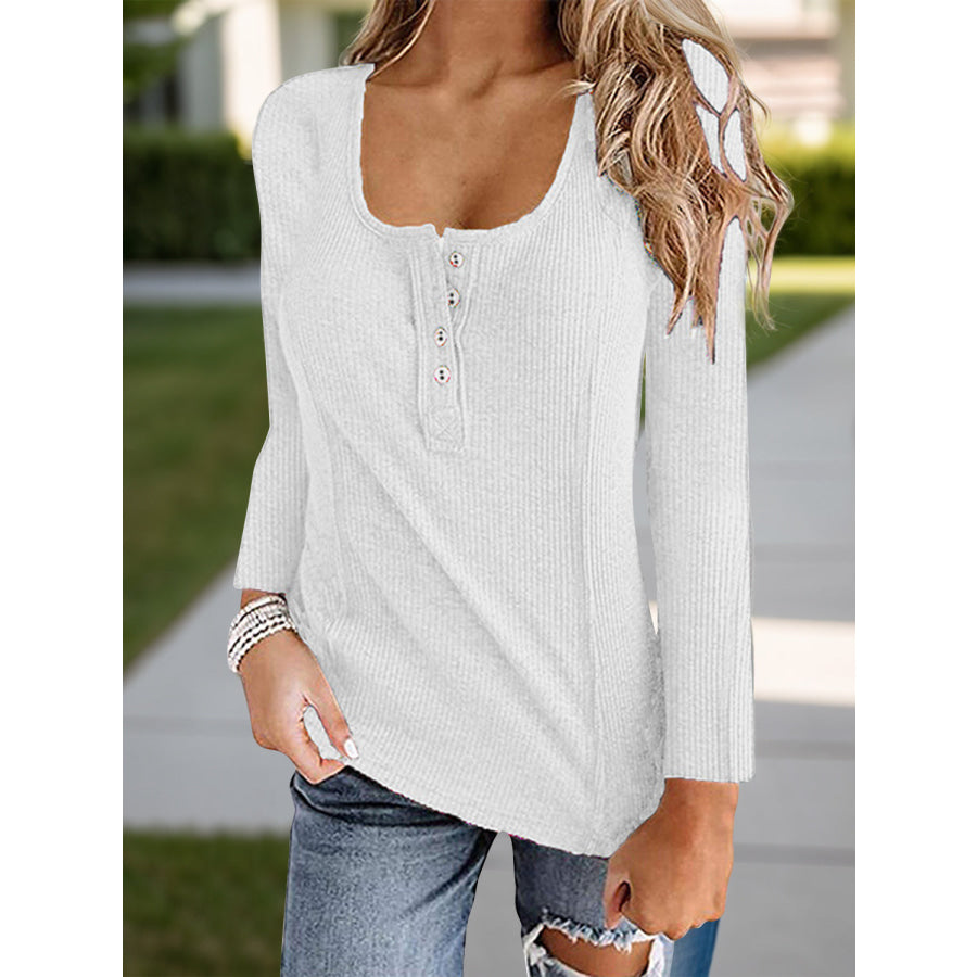 Full Size Scoop Neck Long Sleeve T-Shirt White / S Apparel and Accessories