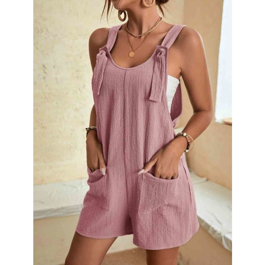 Full Size Scoop Neck Romper with Pockets Blush Pink / S