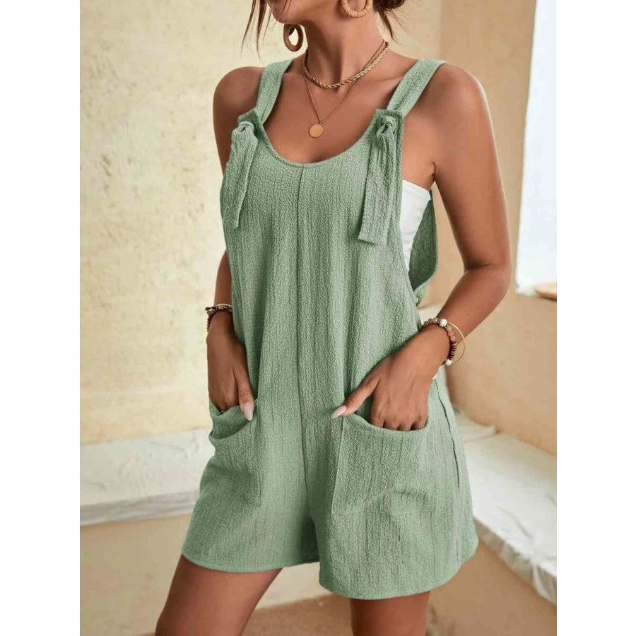 Full Size Scoop Neck Romper with Pockets Gum Leaf / S