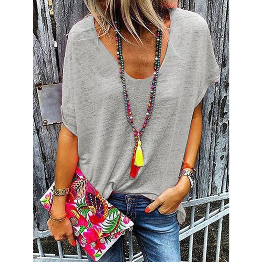Full Size Scoop Neck Short Sleeve T-Shirt Gray / S Apparel and Accessories