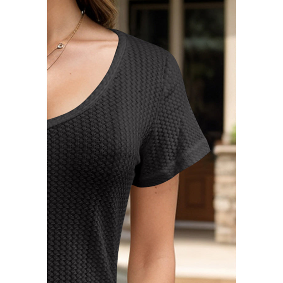 Full Size Scoop Neck Short Sleeve Top Black / S Apparel and Accessories