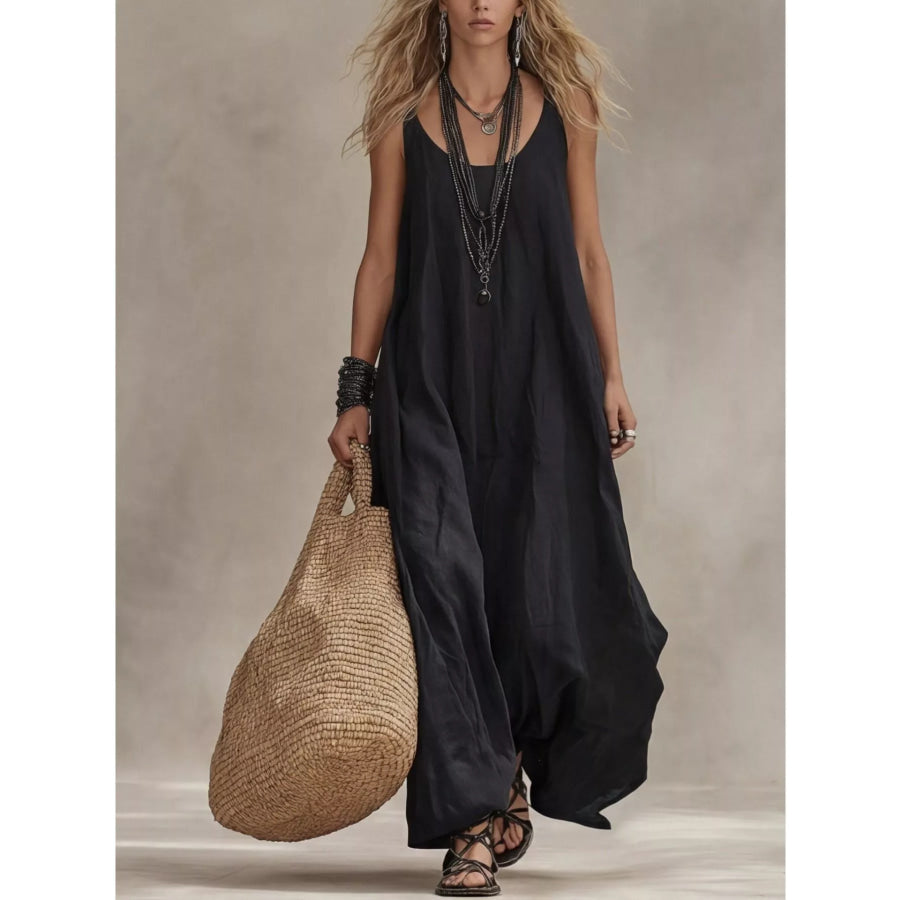 Full Size Scoop Neck Sleeveless Maxi Dress Plus Size Black / S Apparel and Accessories