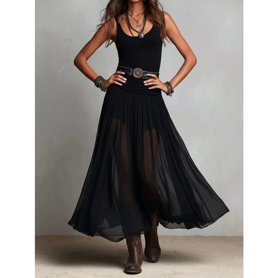 Full Size Scoop Neck Sleeveless Maxi Dress Plus Size Black / S Apparel and Accessories