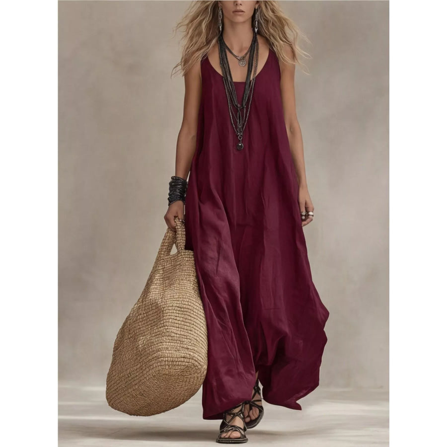 Full Size Scoop Neck Sleeveless Maxi Dress Plus Size Burgundy / S Apparel and Accessories