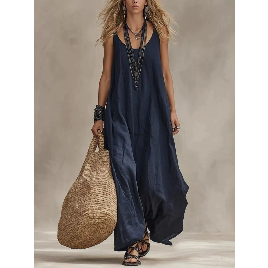 Full Size Scoop Neck Sleeveless Maxi Dress Plus Size Dark Blue / S Apparel and Accessories