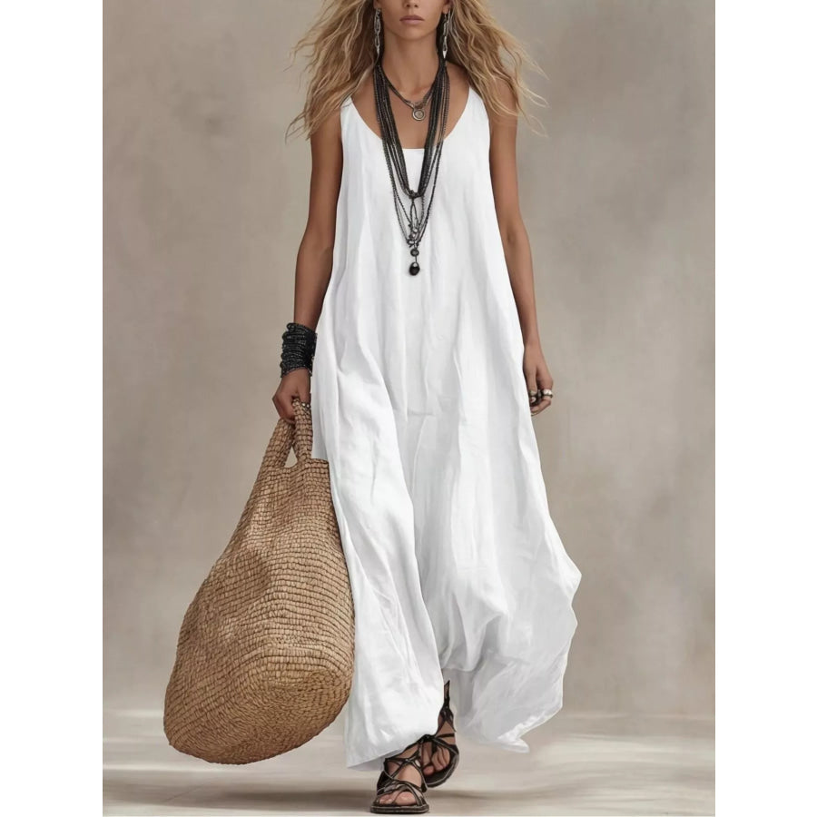 Full Size Scoop Neck Sleeveless Maxi Dress Plus Size White / S Apparel and Accessories