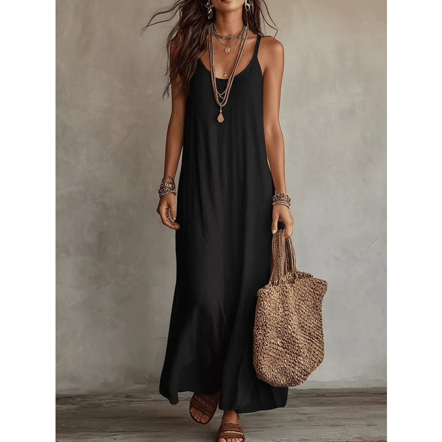 Full Size Scoop Neck Spaghetti Strap Maxi Dress Plus Size Black / S Apparel and Accessories