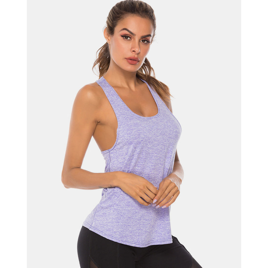 Full Size Scoop Neck Wide Strap Active Tank Lavender / S