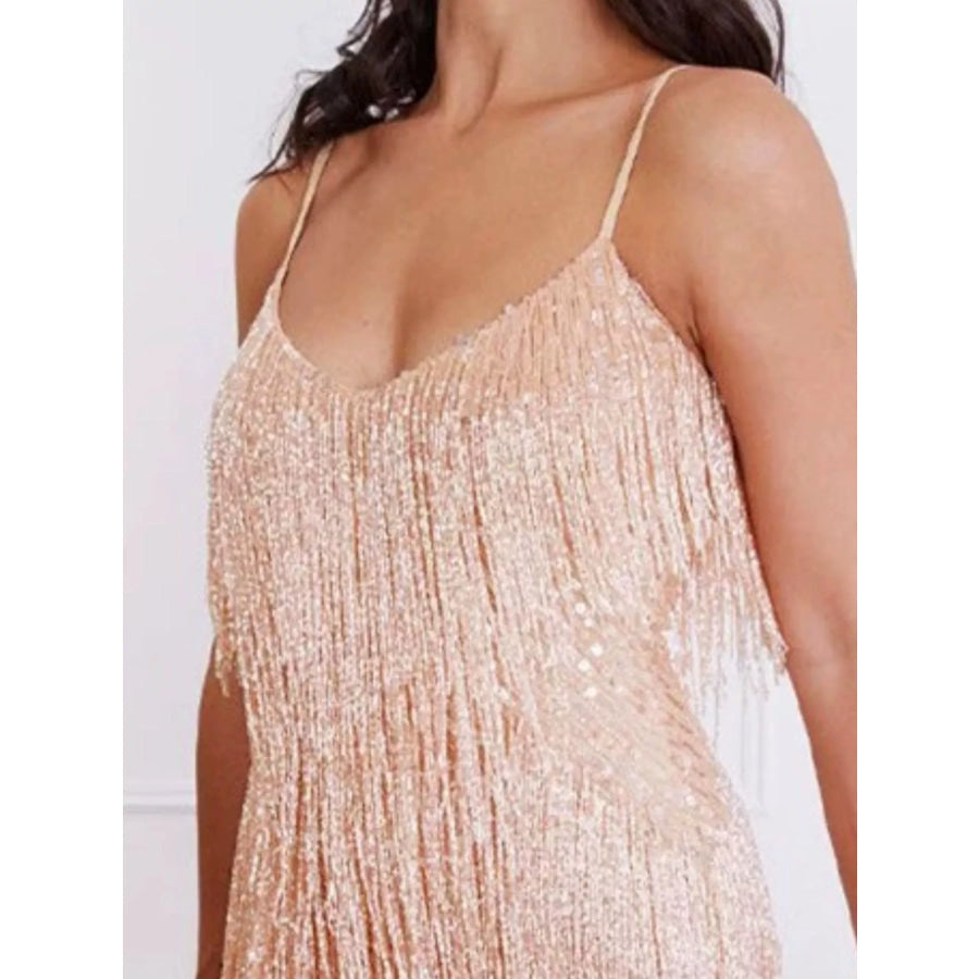 Full Size Sequin and Feather Fringe Mini Dress Plus Size Apparel and Accessories
