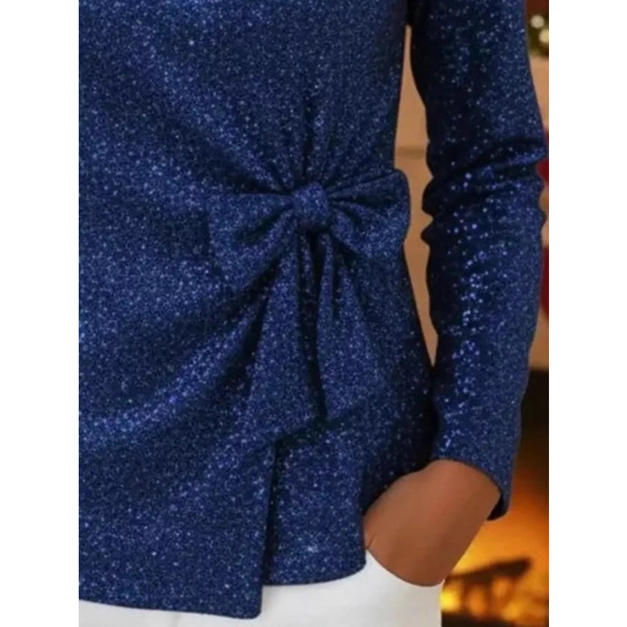 Full Size Sequin Bow-Knot Long Sleeve Top Plus Size Apparel and Accessories