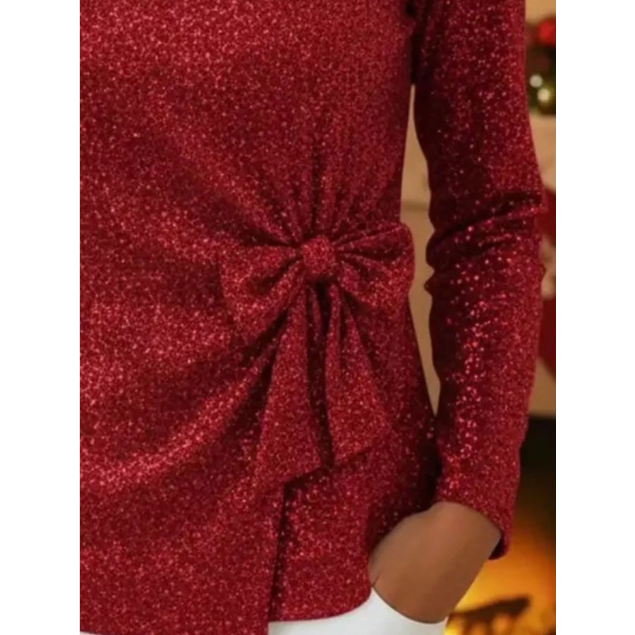 Full Size Sequin Bow-Knot Long Sleeve Top Plus Size Apparel and Accessories