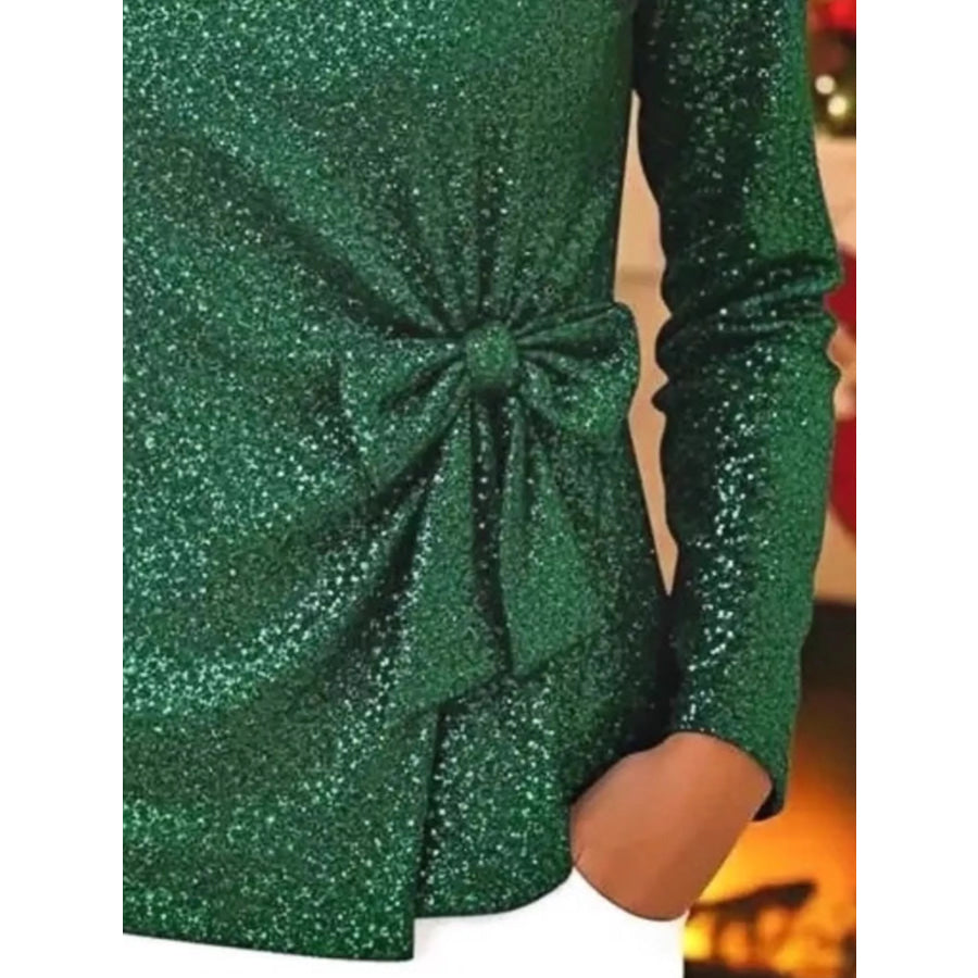 Full Size Sequin Bow-Knot Long Sleeve Top Plus Size Apparel and Accessories