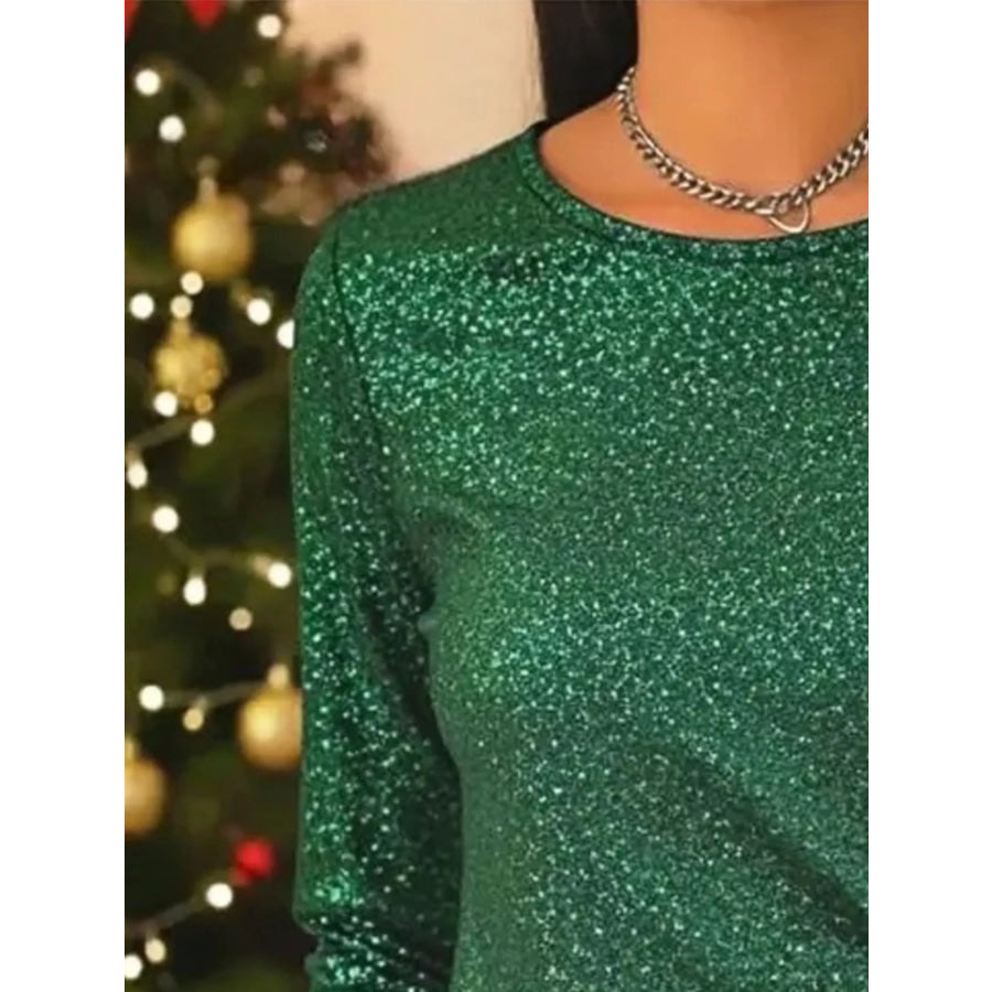 Full Size Sequin Bow-Knot Long Sleeve Top Plus Size Apparel and Accessories