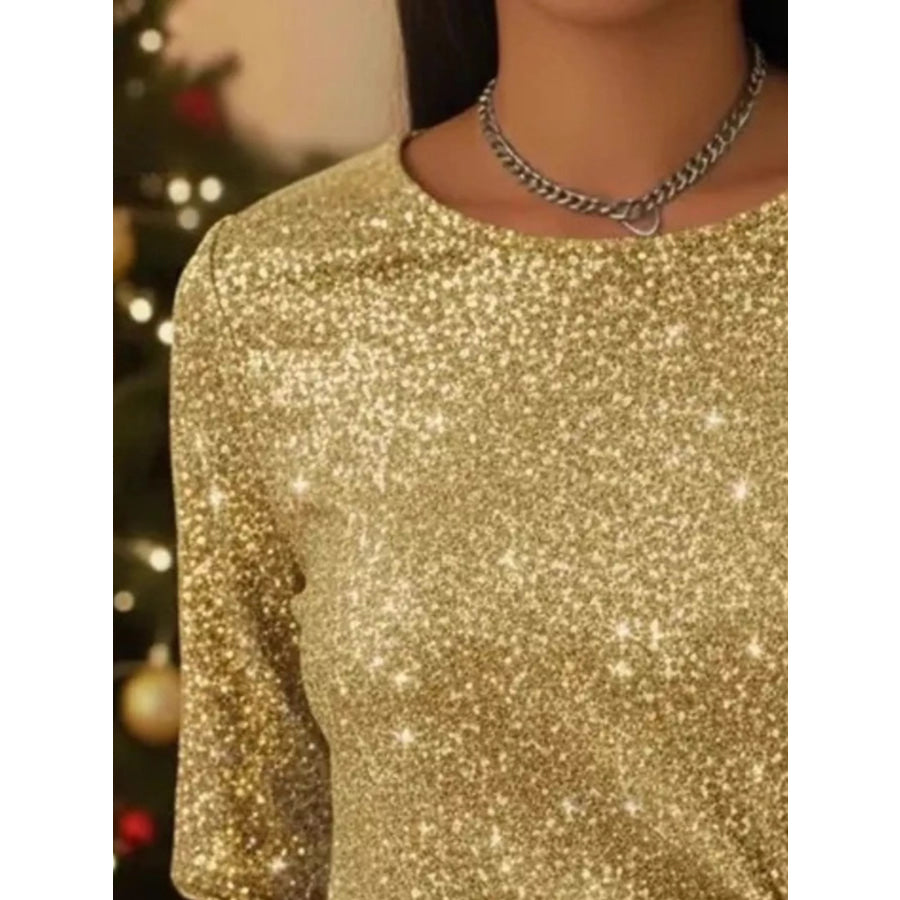 Full Size Sequin Bow-Knot Long Sleeve Top Plus Size Apparel and Accessories