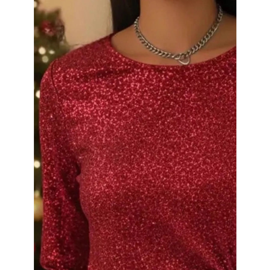 Full Size Sequin Bow-Knot Long Sleeve Top Plus Size Apparel and Accessories