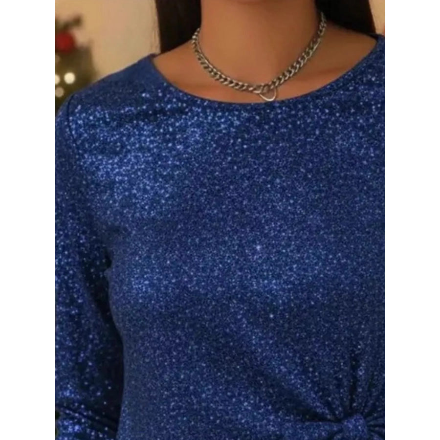 Full Size Sequin Bow-Knot Long Sleeve Top Plus Size Apparel and Accessories
