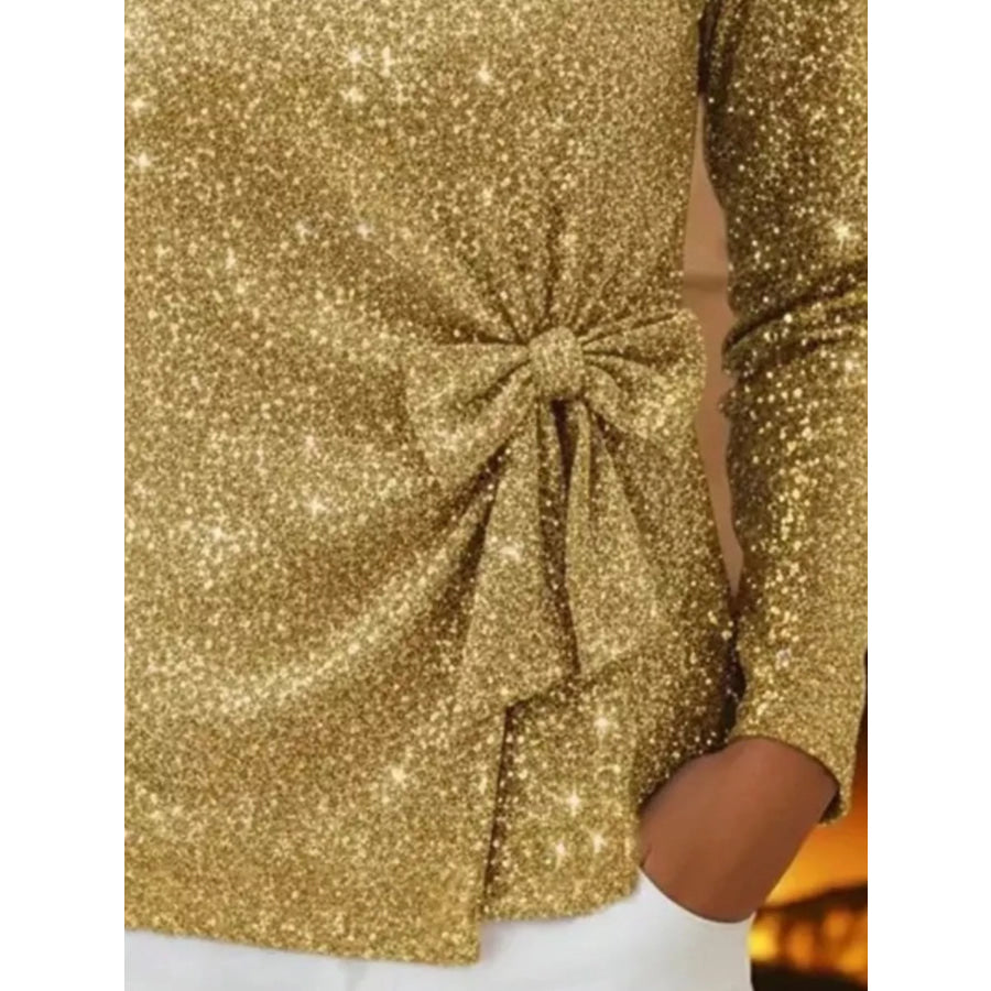 Full Size Sequin Bow-Knot Long Sleeve Top Plus Size Apparel and Accessories