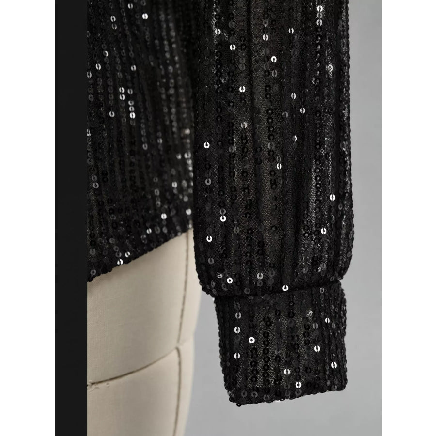 Full Size Sequin Button Up Long Sleeve Shirt Plus Apparel and Accessories