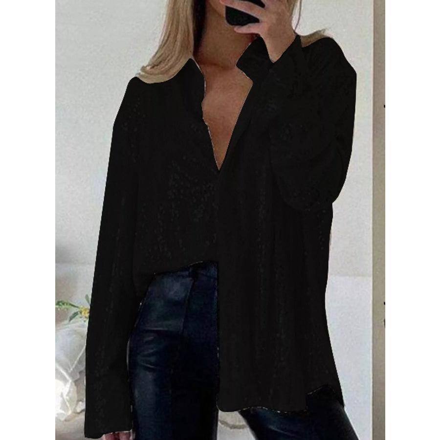 Full Size Sequin Button Up Long Sleeve Shirt Plus Apparel and Accessories