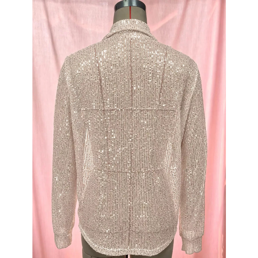 Full Size Sequin Button Up Long Sleeve Shirt Plus Apparel and Accessories