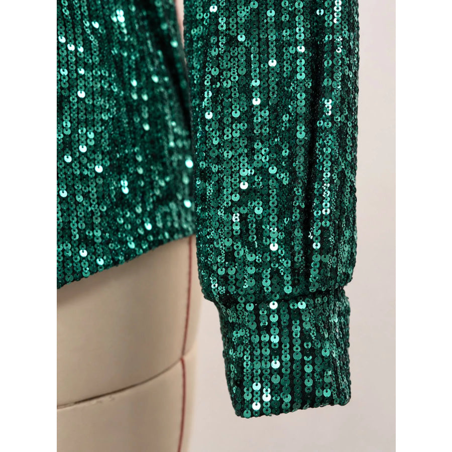 Full Size Sequin Button Up Long Sleeve Shirt Plus Apparel and Accessories