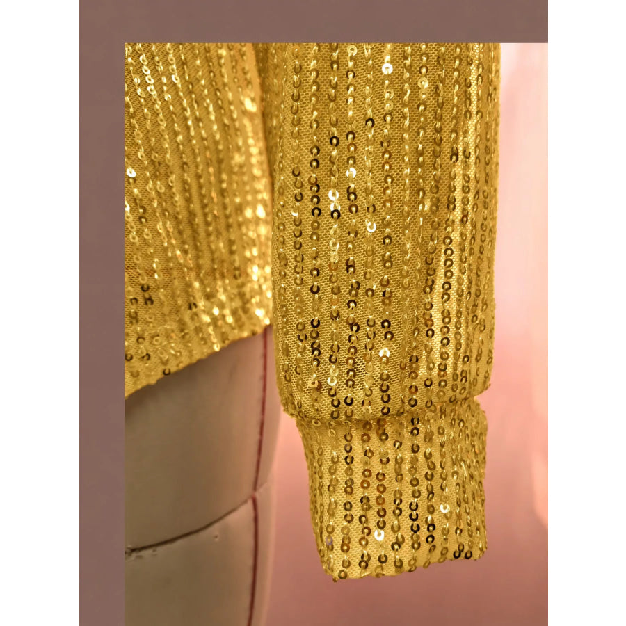 Full Size Sequin Button Up Long Sleeve Shirt Plus Apparel and Accessories