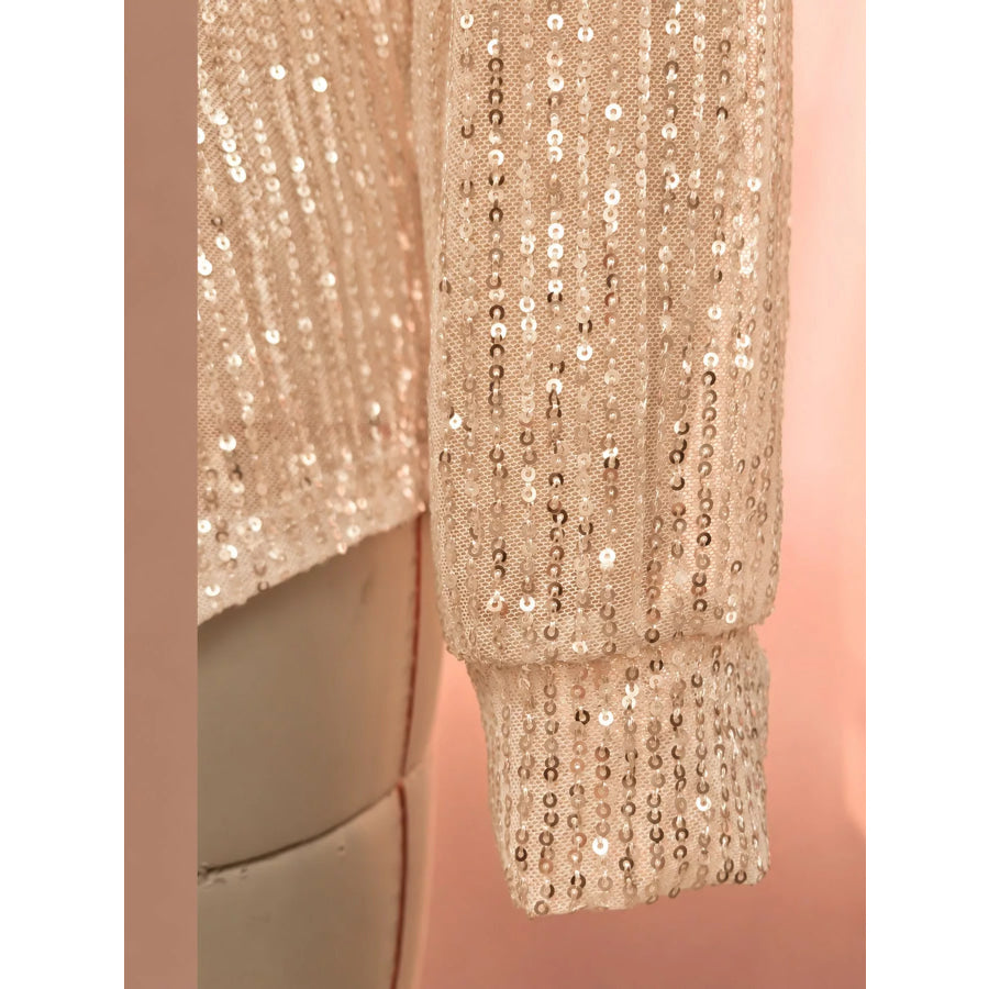 Full Size Sequin Button Up Long Sleeve Shirt Plus Apparel and Accessories
