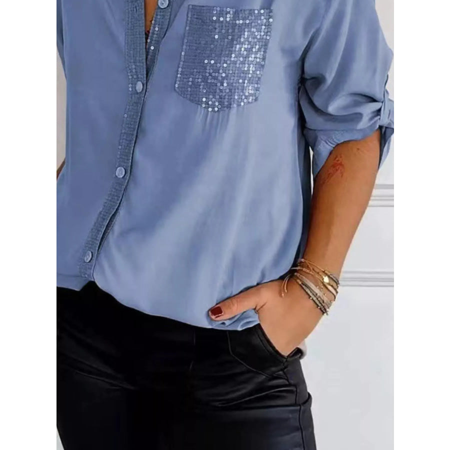 Full Size Sequin Detail Button-Down Shirt Plus Size Apparel and Accessories