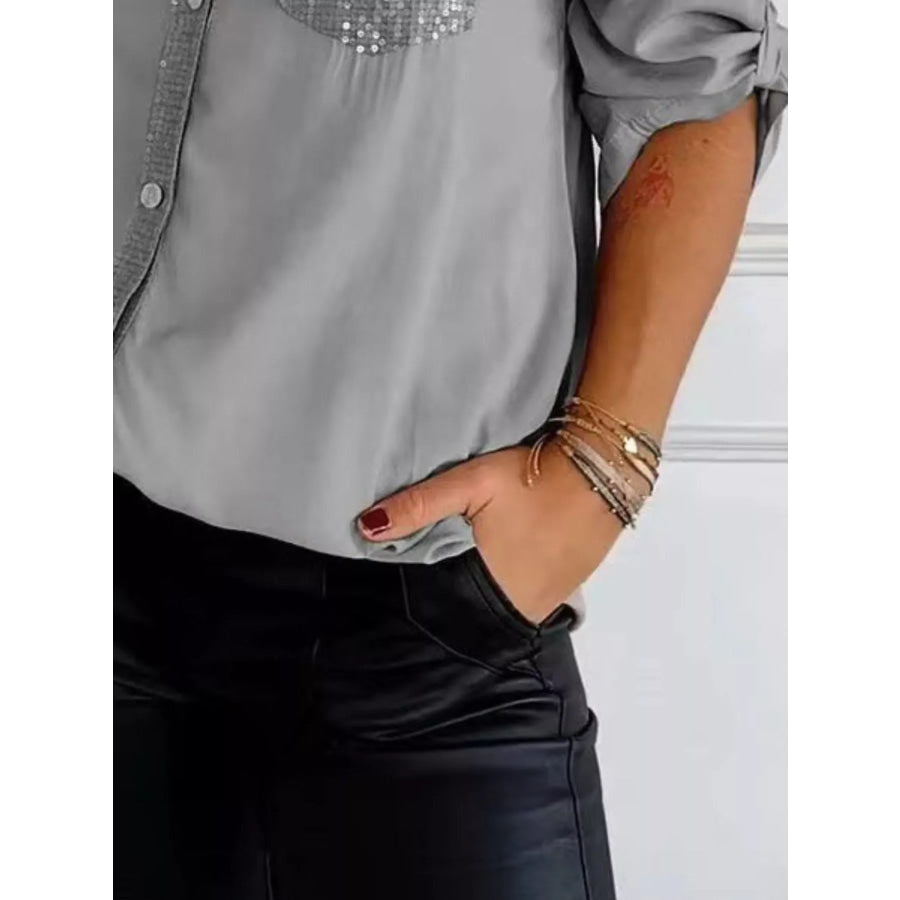 Full Size Sequin Detail Button-Down Shirt Plus Size Apparel and Accessories