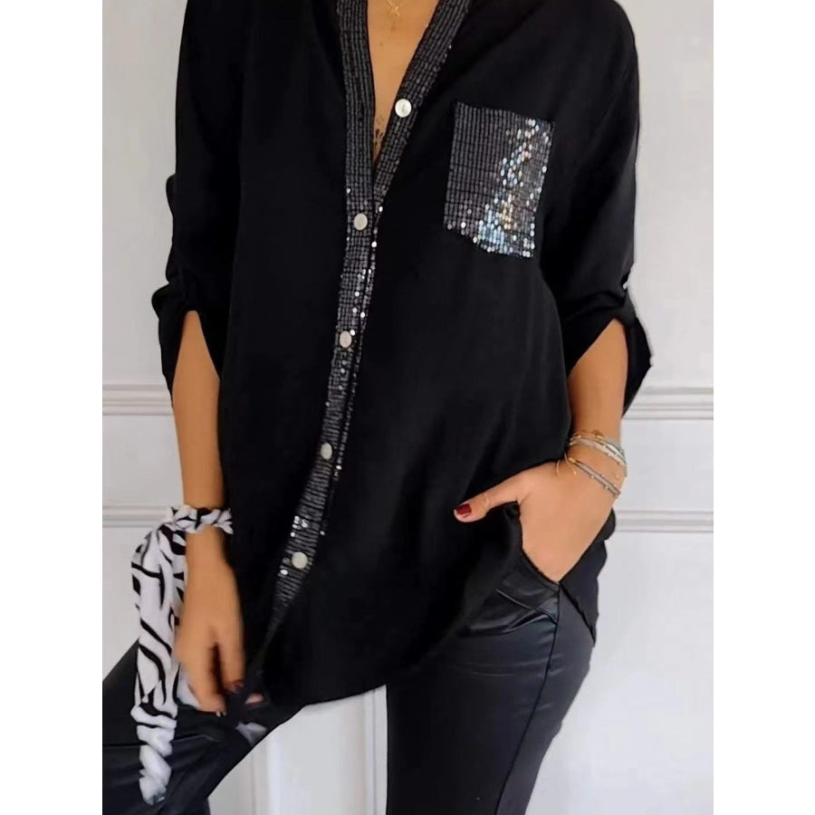 Full Size Sequin Detail Button-Down Shirt Plus Size Apparel and Accessories