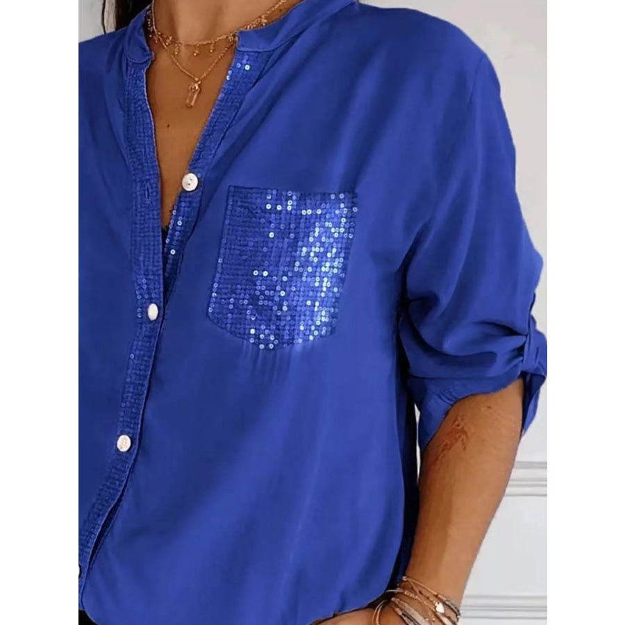 Full Size Sequin Detail Button-Down Shirt Plus Size Apparel and Accessories