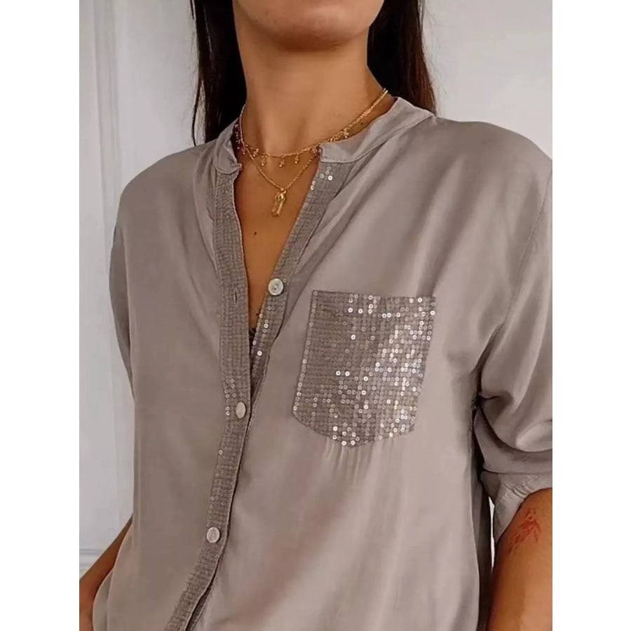 Full Size Sequin Detail Button-Down Shirt Plus Size Apparel and Accessories