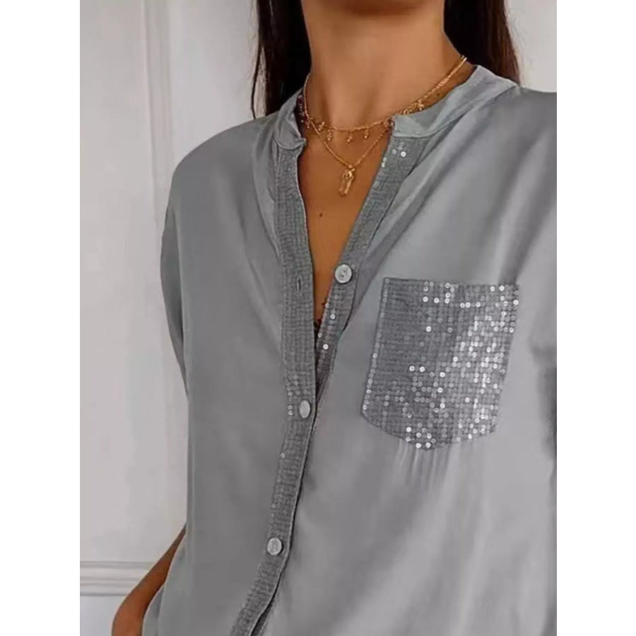 Full Size Sequin Detail Button-Down Shirt Plus Size Apparel and Accessories
