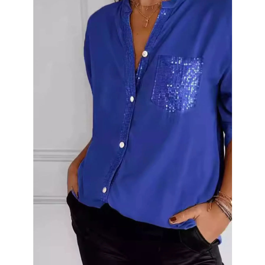 Full Size Sequin Detail Button-Down Shirt Plus Size Apparel and Accessories