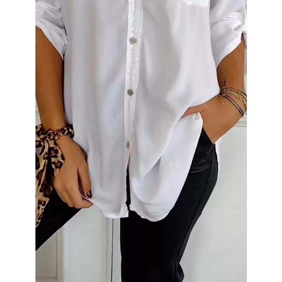 Full Size Sequin Detail Button-Down Shirt Plus Size Apparel and Accessories