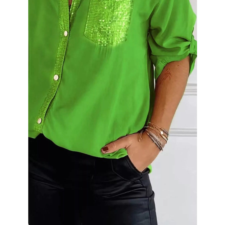 Full Size Sequin Detail Button-Down Shirt Plus Size Apparel and Accessories