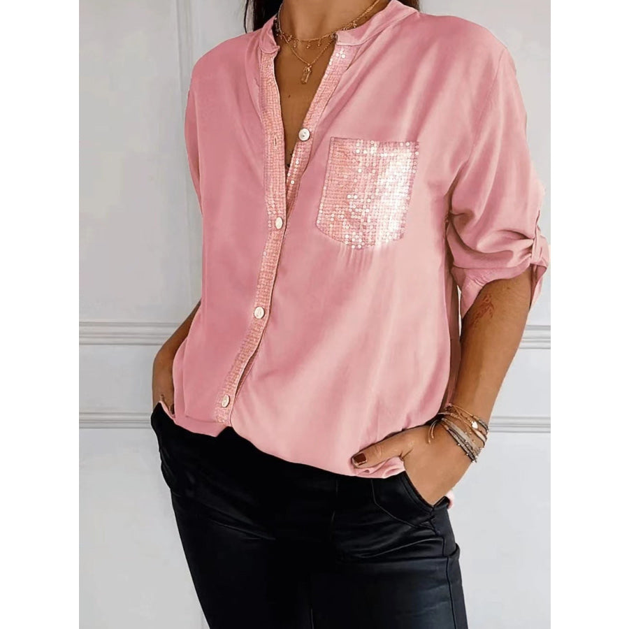 Full Size Sequin Detail Button-Down Shirt Plus Size Apparel and Accessories