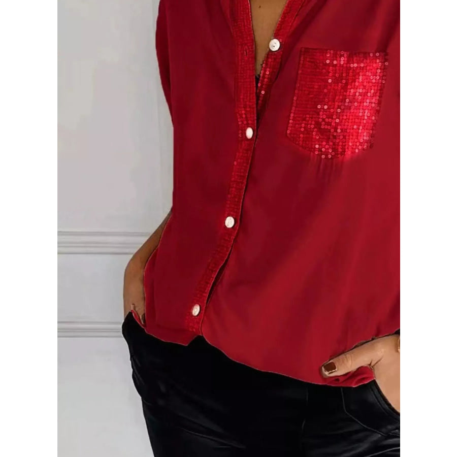 Full Size Sequin Detail Button-Down Shirt Plus Size Apparel and Accessories