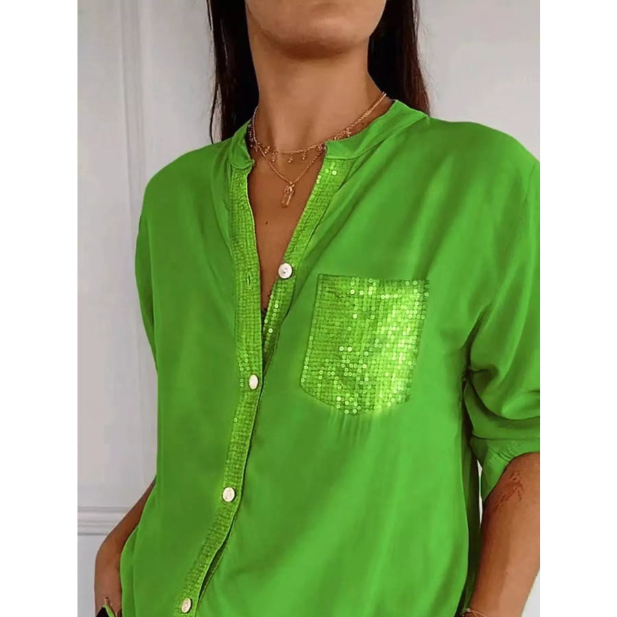 Full Size Sequin Detail Button-Down Shirt Plus Size Apparel and Accessories