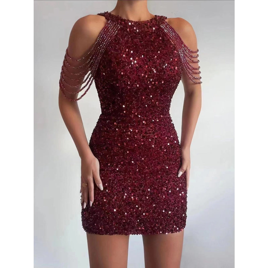 Full Size Sequin Embellished Bodycon Mini Dress Plus Size White / S Apparel and Accessories