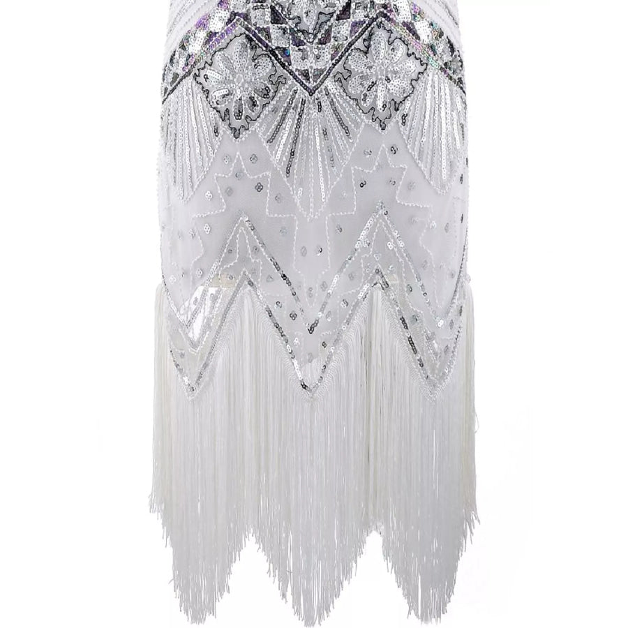 Full Size Sequin Fringe Hem Sleeveless Dress Plus Apparel and Accessories