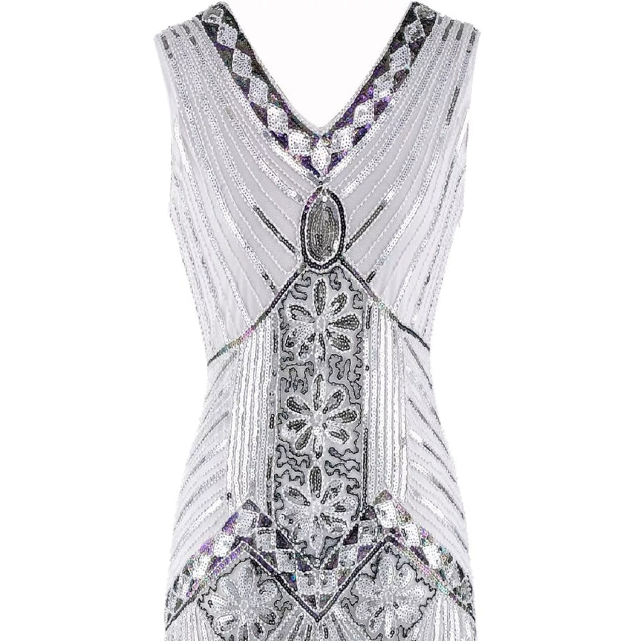 Full Size Sequin Fringe Hem Sleeveless Dress Plus Apparel and Accessories