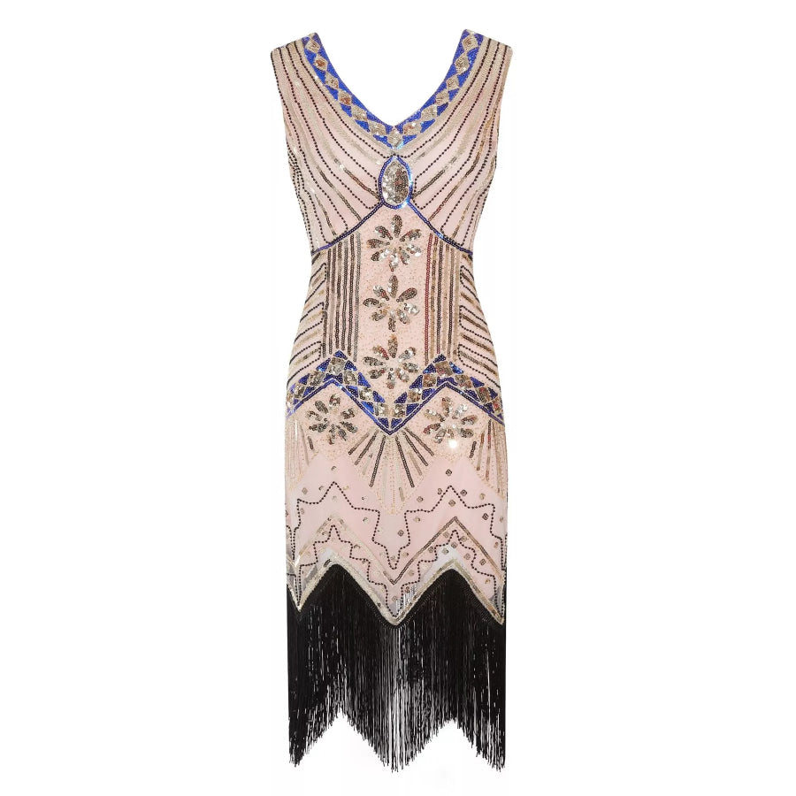 Full Size Sequin Fringe Hem Sleeveless Dress Plus Watermelon pink / S Apparel and Accessories