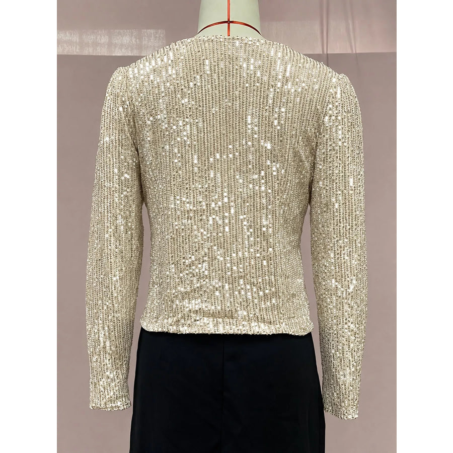 Full Size Sequin Long Sleeve Outerwear Plus Apparel and Accessories