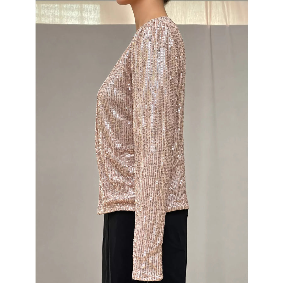 Full Size Sequin Long Sleeve Outerwear Plus Apparel and Accessories
