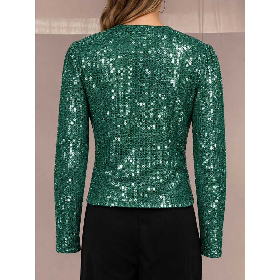 Full Size Sequin Long Sleeve Outerwear Plus Apparel and Accessories