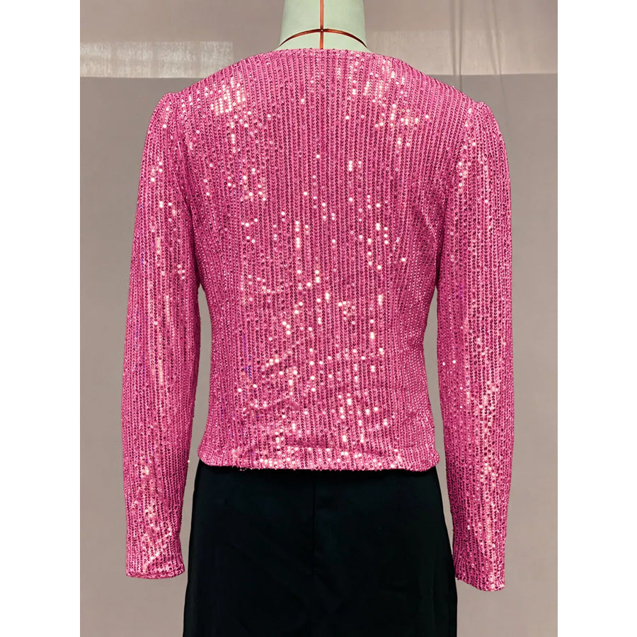 Full Size Sequin Long Sleeve Outerwear Plus Apparel and Accessories