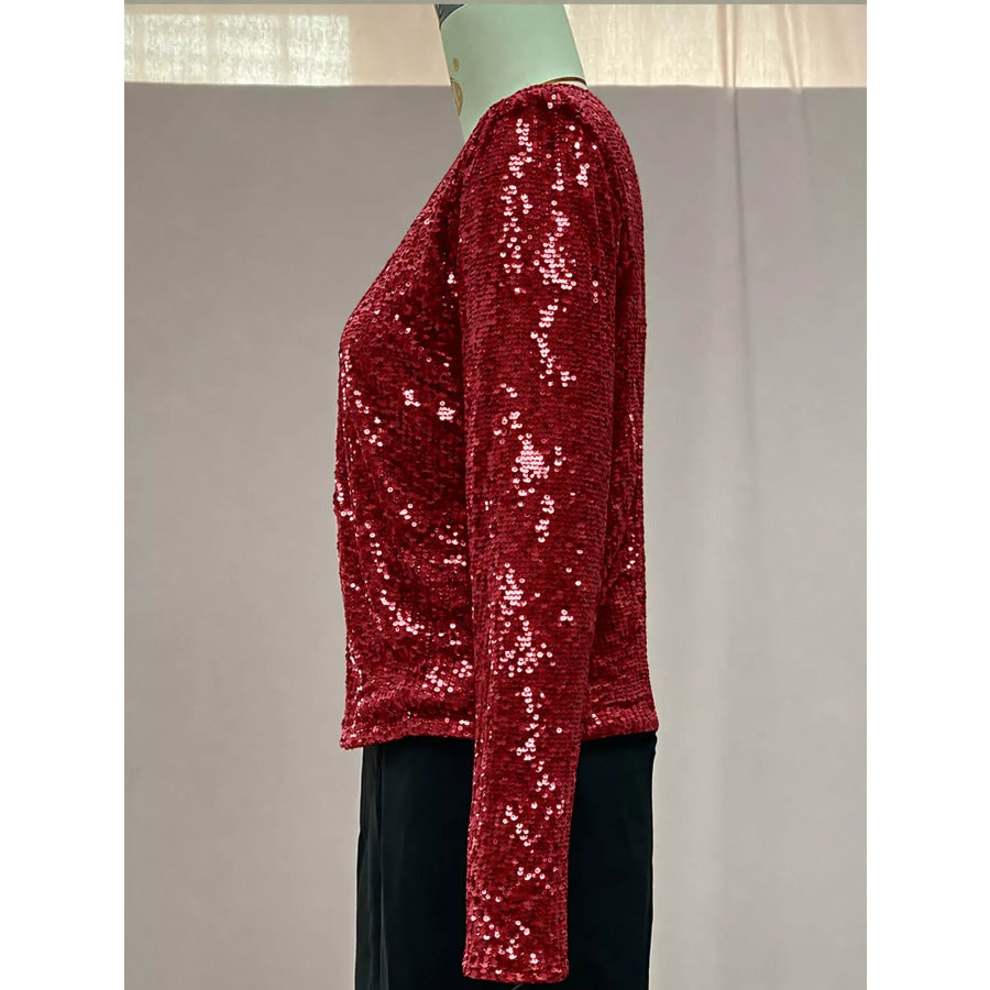 Full Size Sequin Long Sleeve Outerwear Plus Apparel and Accessories